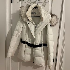 Michael Kors belted puffer with fur lined hood
